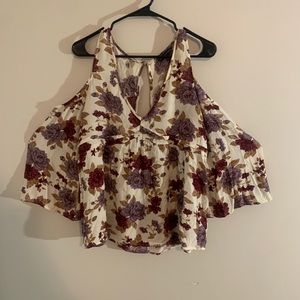 Floral flowy cold shoulder shirt